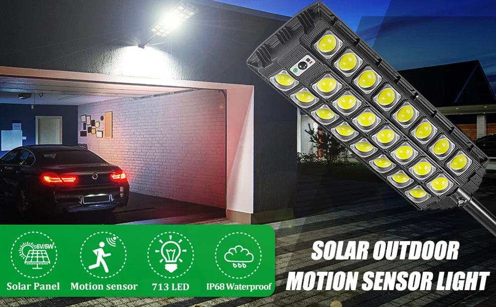 Super Bright 804 LED Solar Lights Outdoor Street Lamp Sunlight 3 modes IPX68 Waterproof Garden Lighting With Smart Motion Sensor