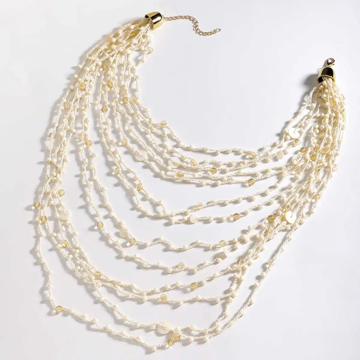 ZAA Trendy Handmade Brown Beaded Seashell Necklace For Women Elegant Vacation Multilayer Body Chain Party Banquet Accessories