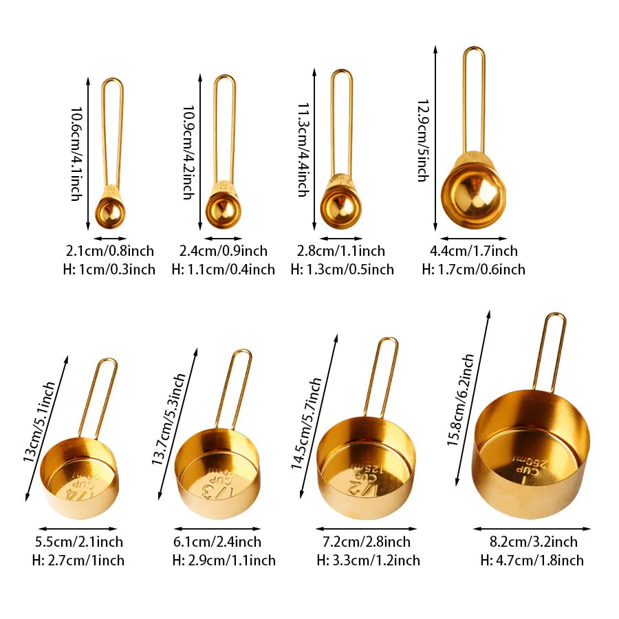 4PCS/8PCS kitchen thread handle titanium gold stainless steel measuring cup measuring spoon Flour and grains measuring spoon