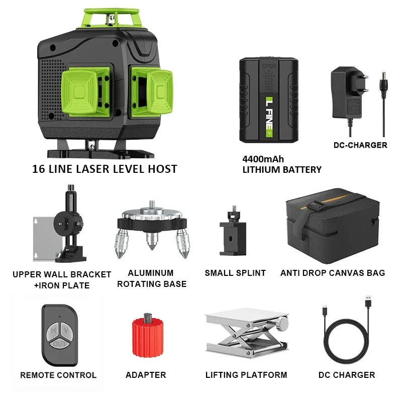 Lfine 4D 16 Lines 360°Self-leveling Laser Levels with Tripod and Suitcase Horizontal And Vertical Professional Laser Level Tool