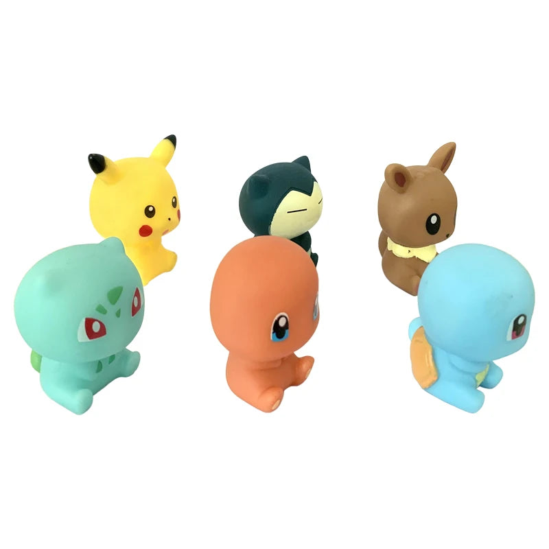 Pokemon Pikachu 6pcs Water Toys 5-6 CM Squeak & Float Bath Toy Anime Eevee Snorlax Charmander Squirtle Bulbasaur For Boys Girls