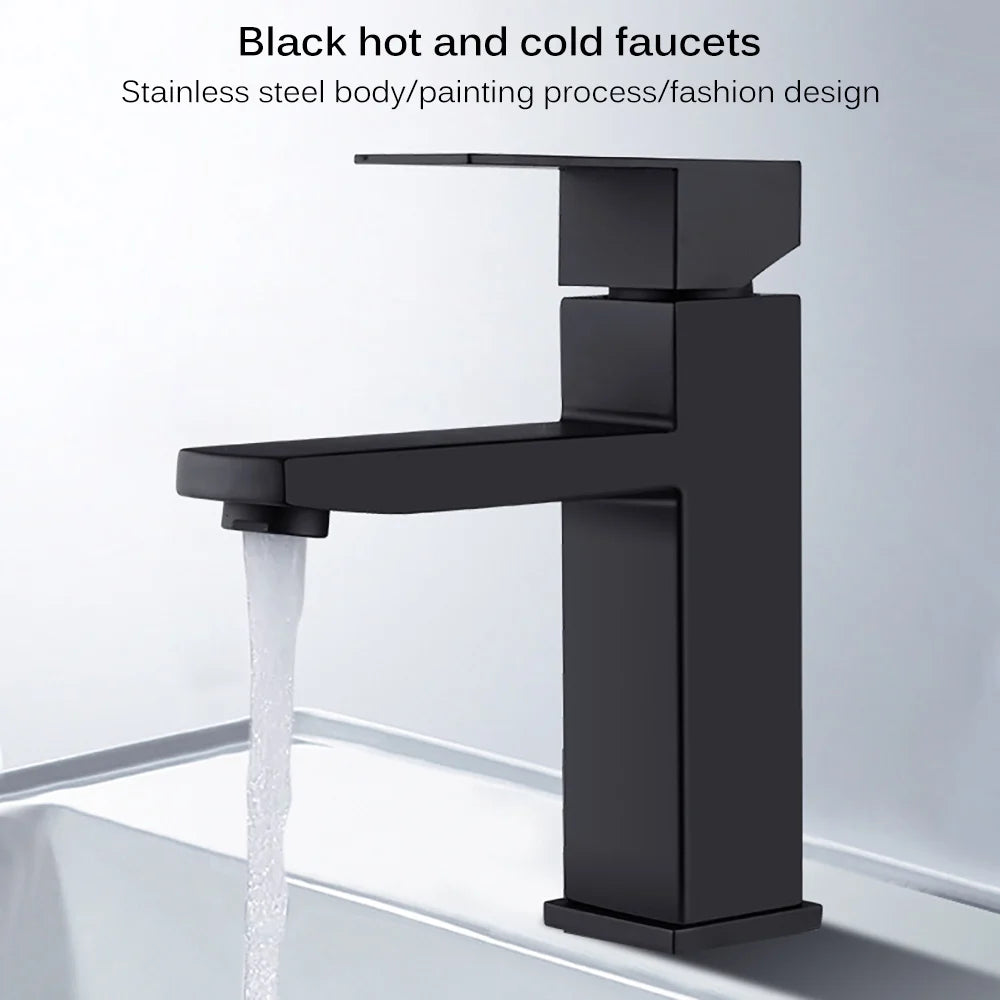 Black Plated Square Stainless Steel Bathroom Basin Faucet Square Vanity Sink Mixer Hot & Cold Lavotory Tap