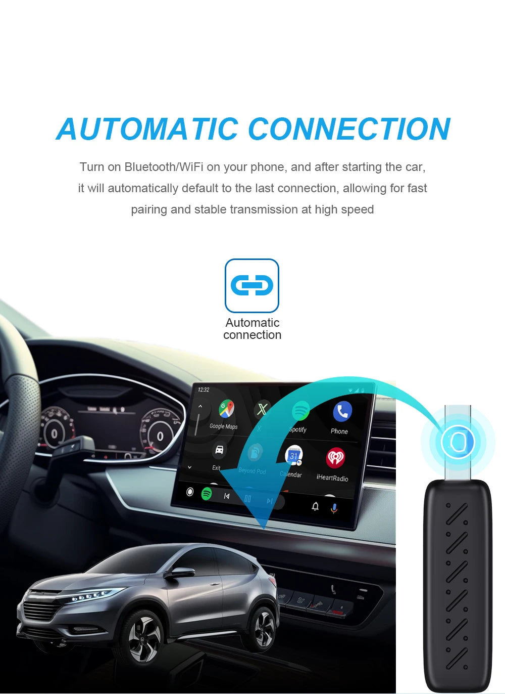 New Wireless CarPlay Android Auto Adapter 2in1 Smart Mini Box USB Plug&Play Bluetooth WiFi Fast Connect Universal Carplay Box