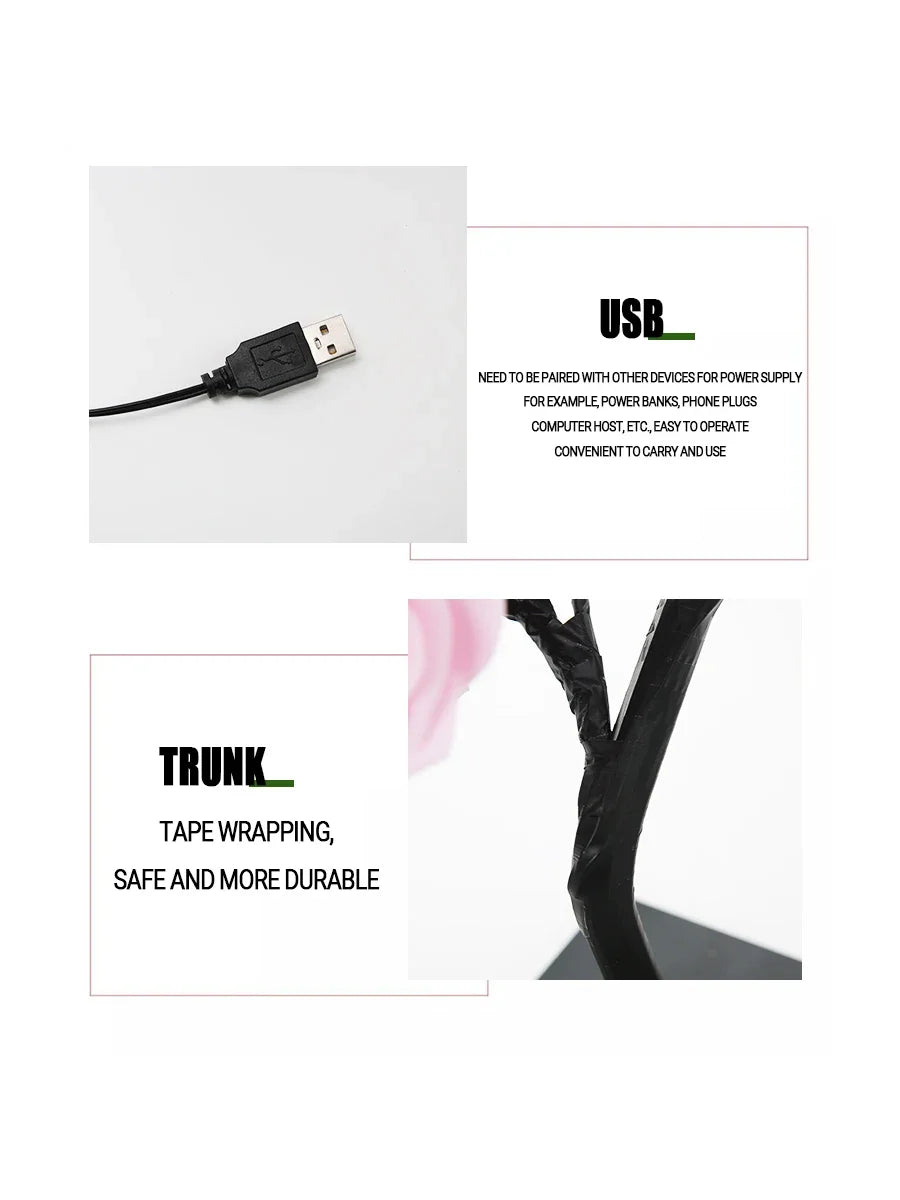 LED Rose Tree Desk Lamp USB Powered Artificial Flower Night Light Bedroom Living Room Party Wedding Valentine's Day Decoration