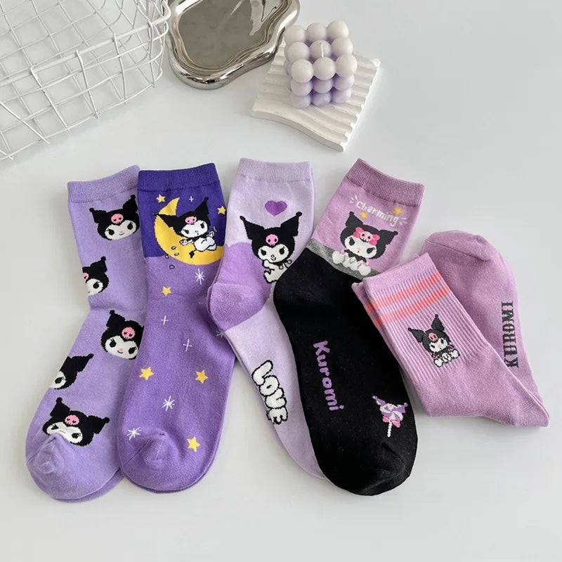 1/5 Pair of Fashionable and High Aesthetic Dreamy Party Sanrio Cute Cartoon Kawaii Purple Kuromi Women's Exquisite Stockings