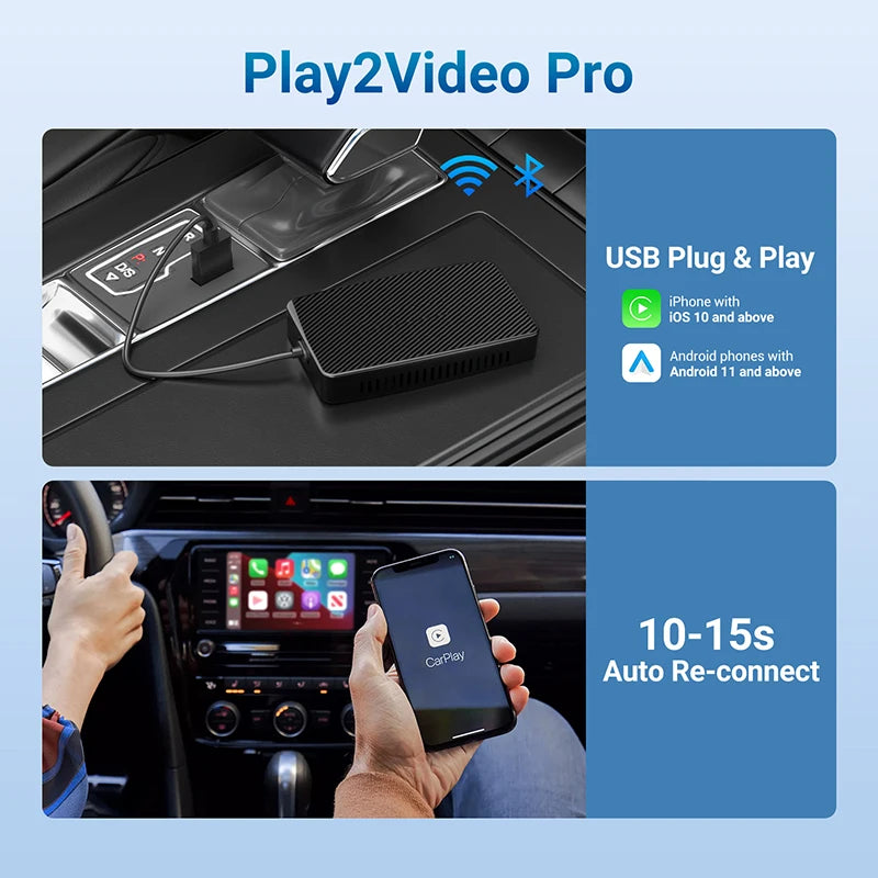 OTTOMOTION Play2 Video Pro Wireless CarPlay Android Auto Adapter Built in Youtube Netflix IPTV Video Box for Car Accessories