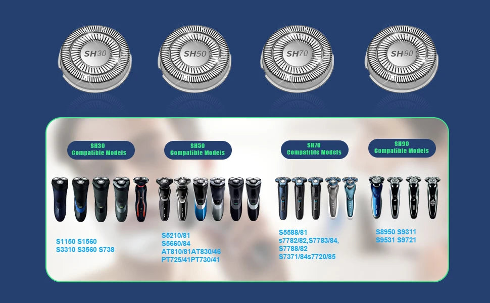 6pcs SH30 50 70 90 Replacement Head Compatible with Philips Norelco Series 3000/2000/1000