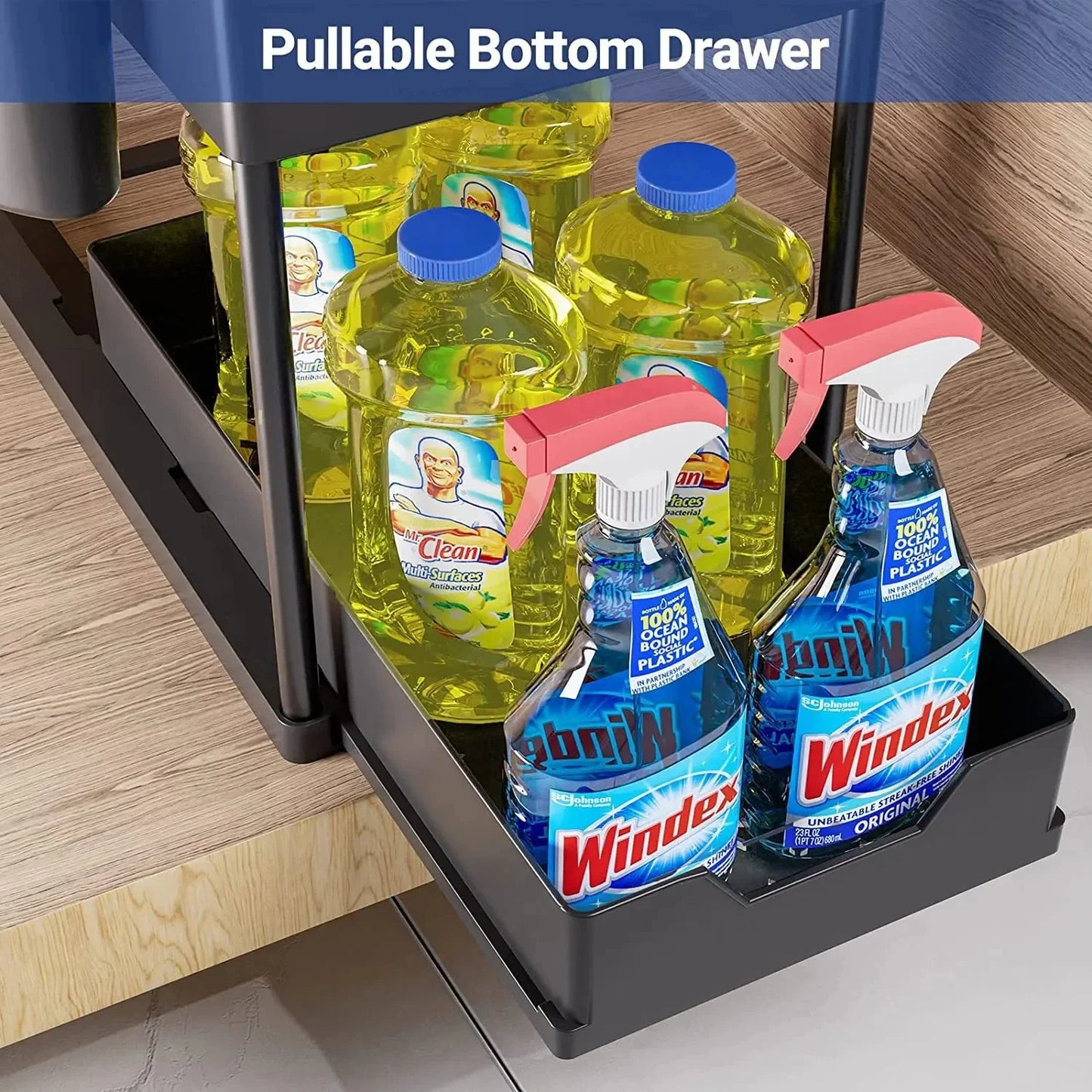 Organization and storage under the sewer, kitchen finishing rack with double sliding drawers, multifunctional storage rack shelf