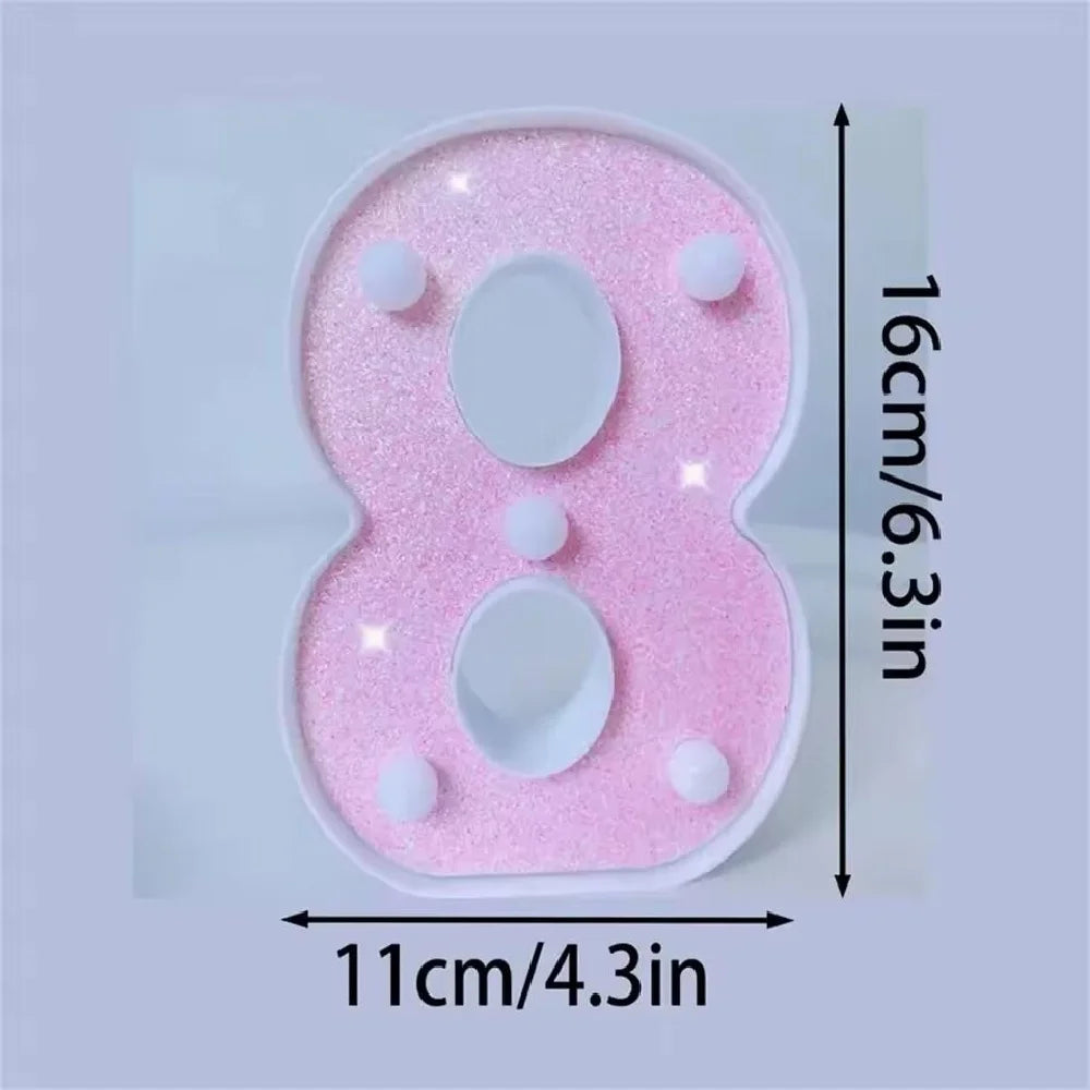 1PC 16cm LED Letter&Number Lights For Wedding,Proposal,Birthday,Party,Photo Props,Battery Powered Pink Glitter Decorative Lights