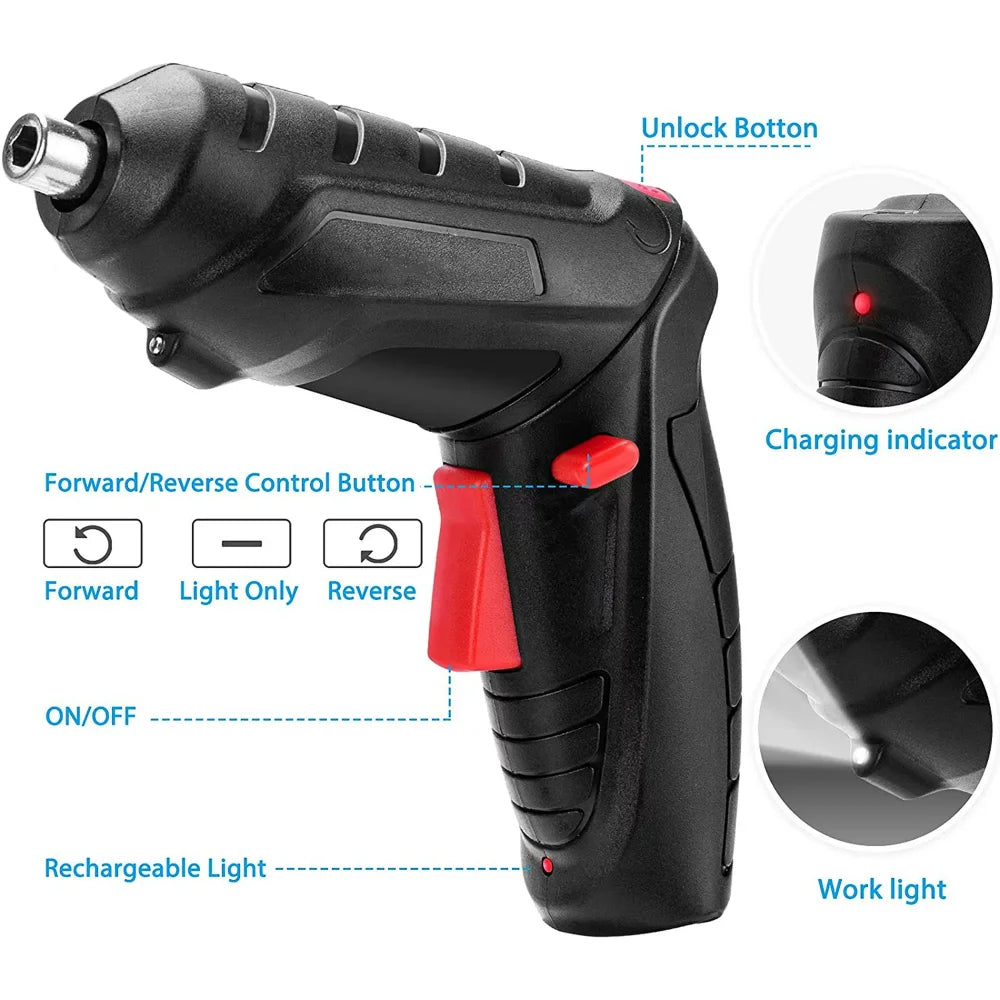 Portable Electric Screwdriver Cordless 47 in 1 Rotated 90 Degrees Rechargeable Screwdriver with LED for Home Office DIY Tools