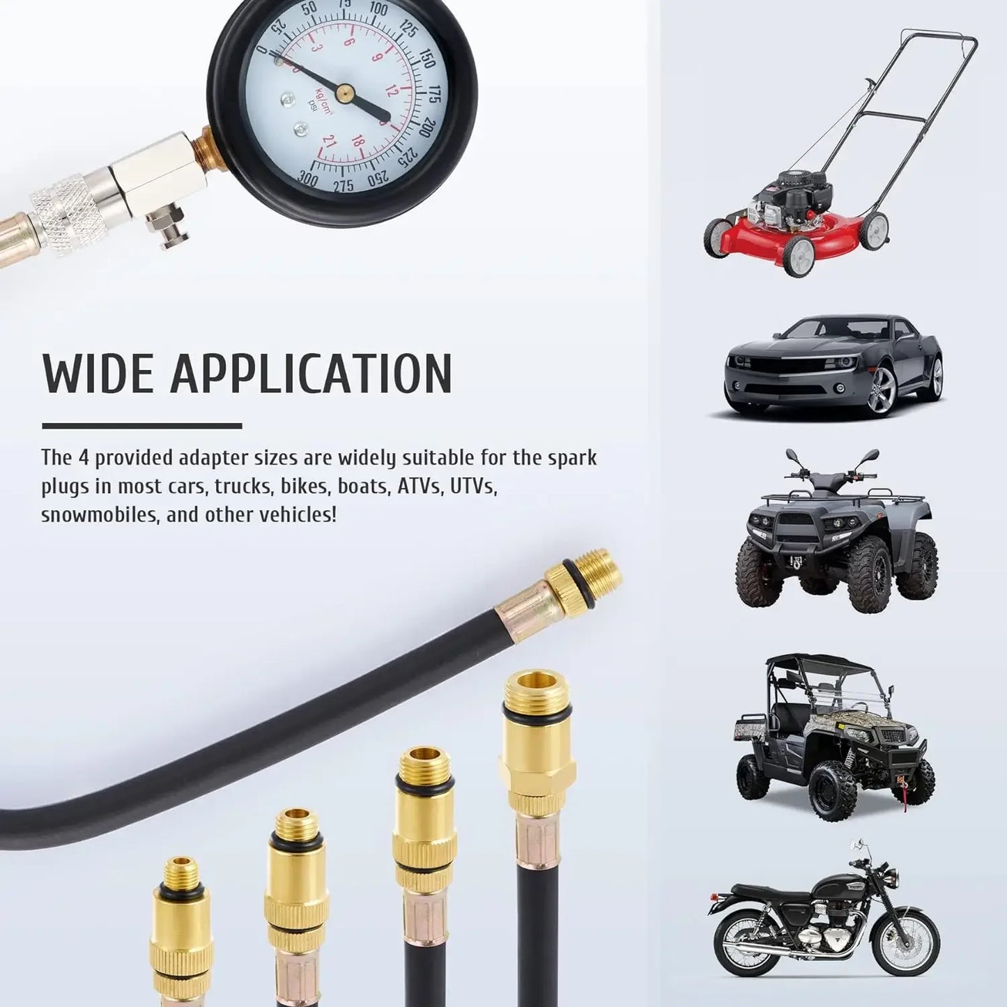 Petrol Engine Cylinder Compression Tester Kit Automotive and Motorcycles Tool 0-300PSI Engine Cylinder Pressure 0-21 Bar Gauge