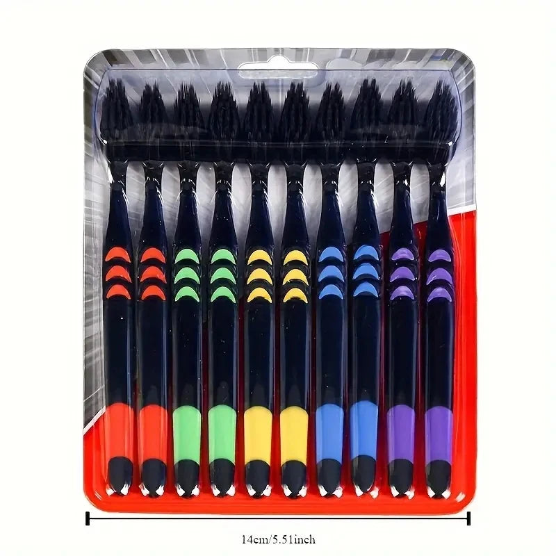 10pcs Charcoal Infused Soft Bristle Toothbrush for Deep Oral Cleaningand Gum Care -Ldeal for Daily Use by Adults at Home