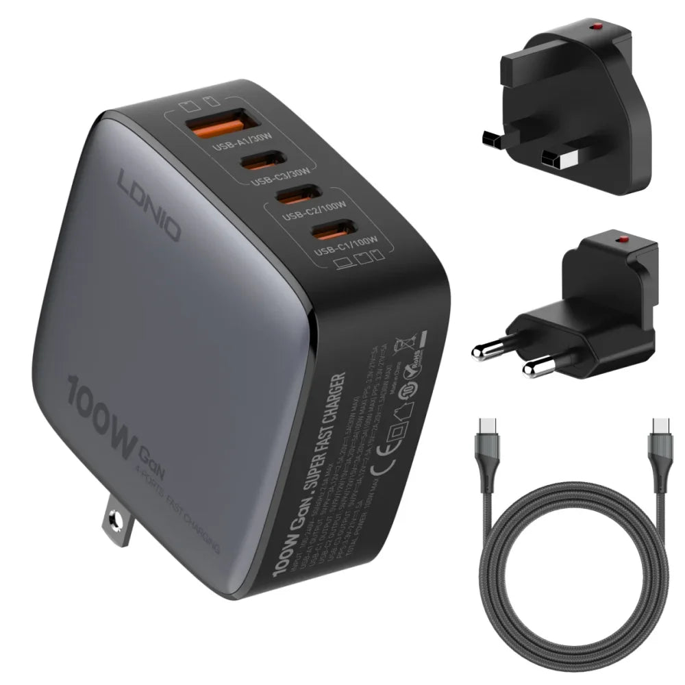 LDNIO 100W GaN Charger Multi-port Type C Travel Adapter For MacBook iPad iPhone 12-15 Pro Max Xiaomi 14 Galaxy S23 Usb C Charger