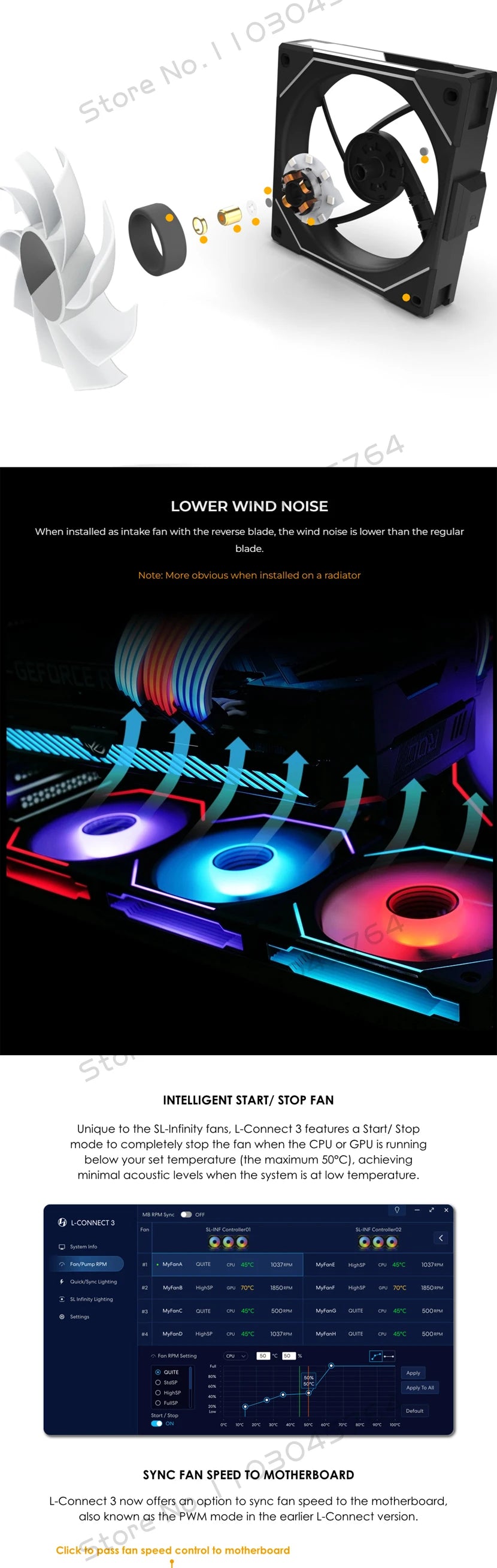 Lian Li Uni Fan SL-INF 120 Infinity Mirror Case Radiator Fan Cableless Gen.3th 12cm Watercooler Forward/ Reversed Blade