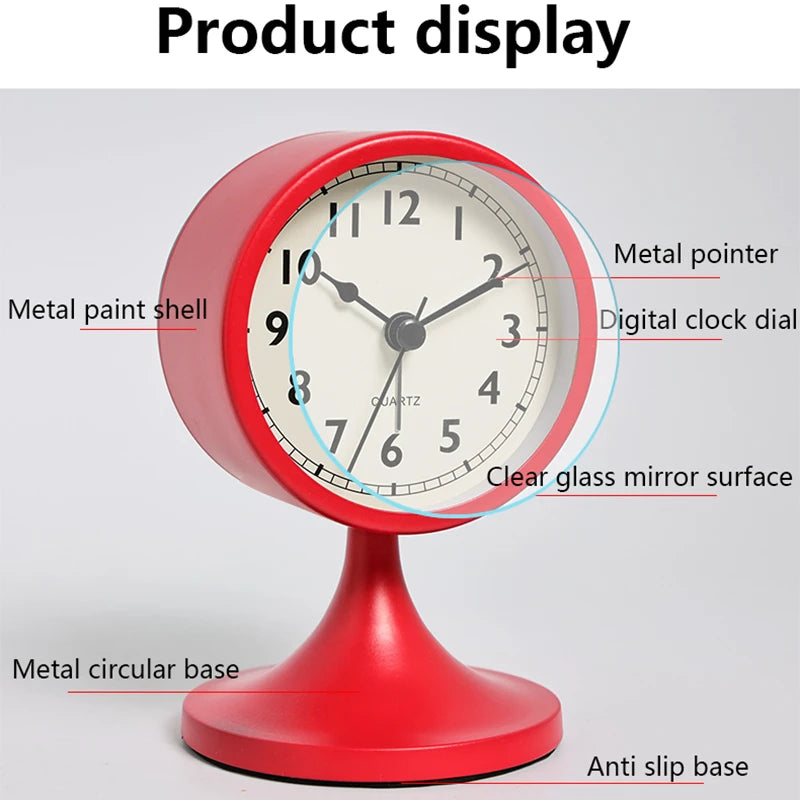 1 piece retro metal quartz alarm clock, silent bedside night light desk clock, home decoration, holiday gift (excluding battery)