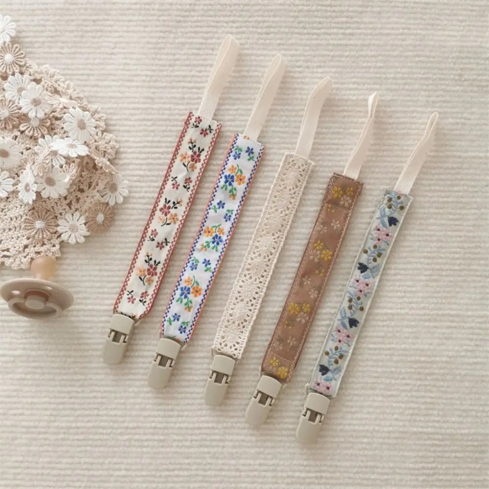 Ethnic Style Baby Cloth Pacifier Chain Floral Teether Toys Straps Nipple Holder DIY Clips Adjustable Dummy Clips Soother Holder