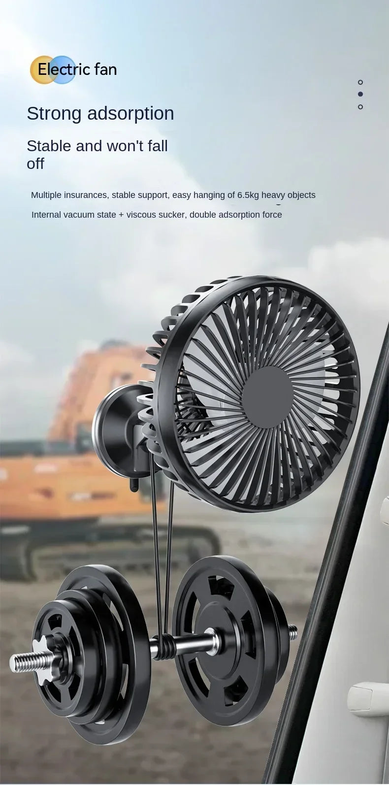 Suction Cup Car Fan 360° Rotatable USB Interface Low Noise 3-Speed Control Powerful Car Cooling Fan for Home Desk Office Car