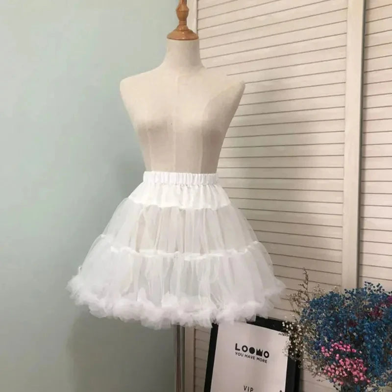 Girls Ruffled Short Petticoat Solid White Color Fluffy Bubble Tutu Skirt Puffy Waistband Mini Hoopless Prom Crinoline Underskirt