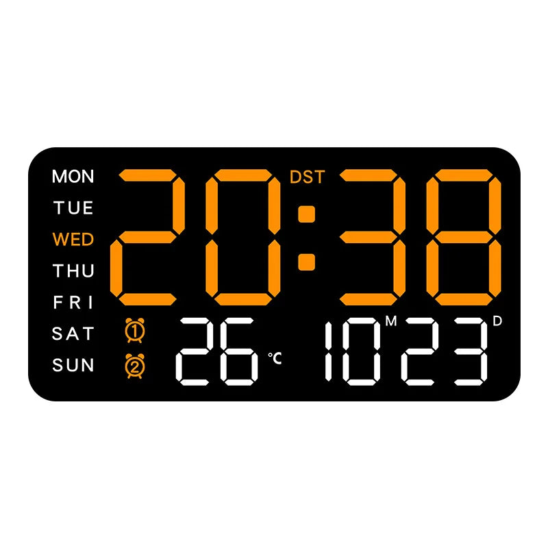 Large Digital Wall Clock Temp Date Week Display Remote Control USB Powered Table Clock Wall-mounted Dual Alarms LED Clocks