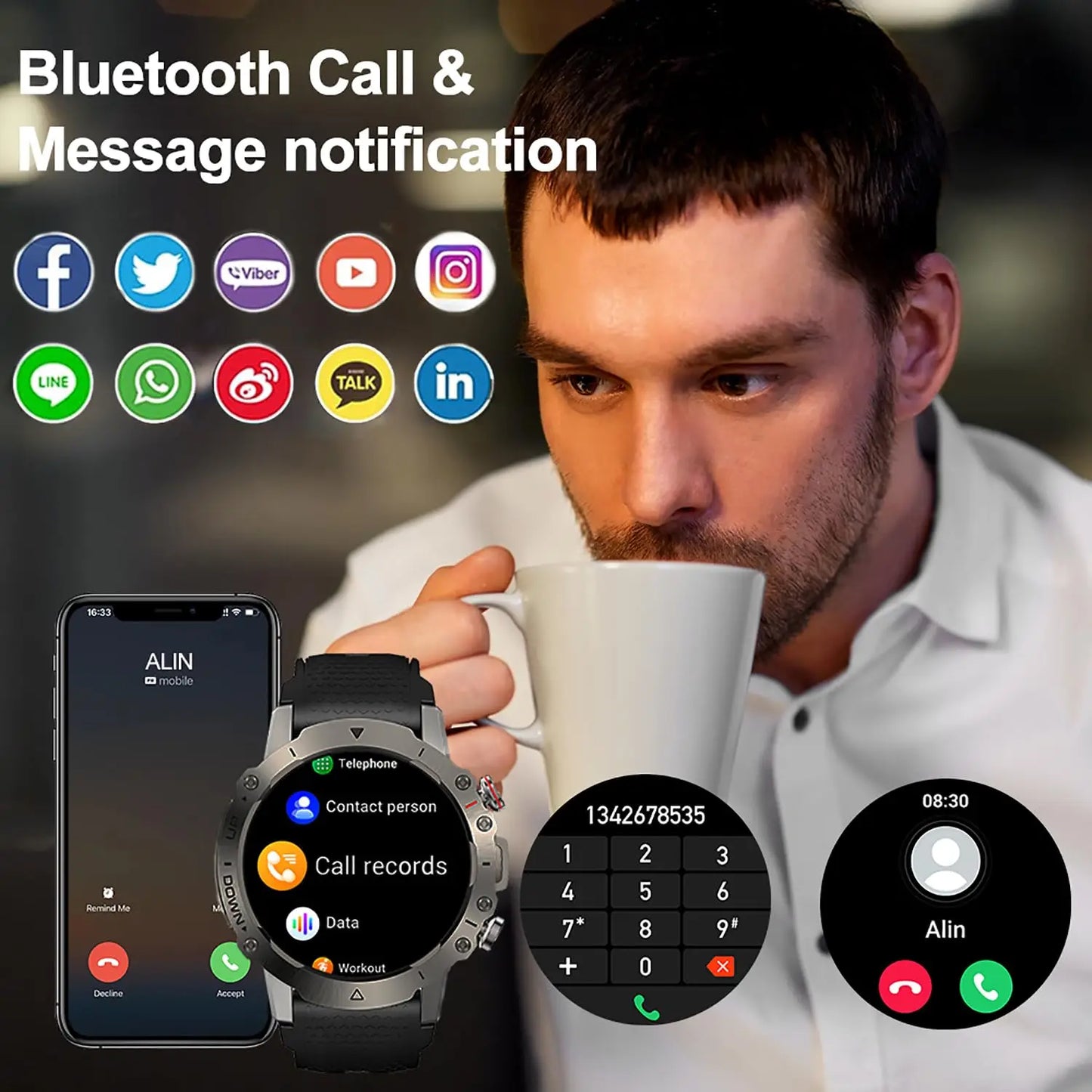 LEMFO Y7 Smart Watch Men 2024 IP68 Waterproof 100+ Sports Modes Bluetooth Call 360*360 Resolution HD Screen  Smartwatch for men