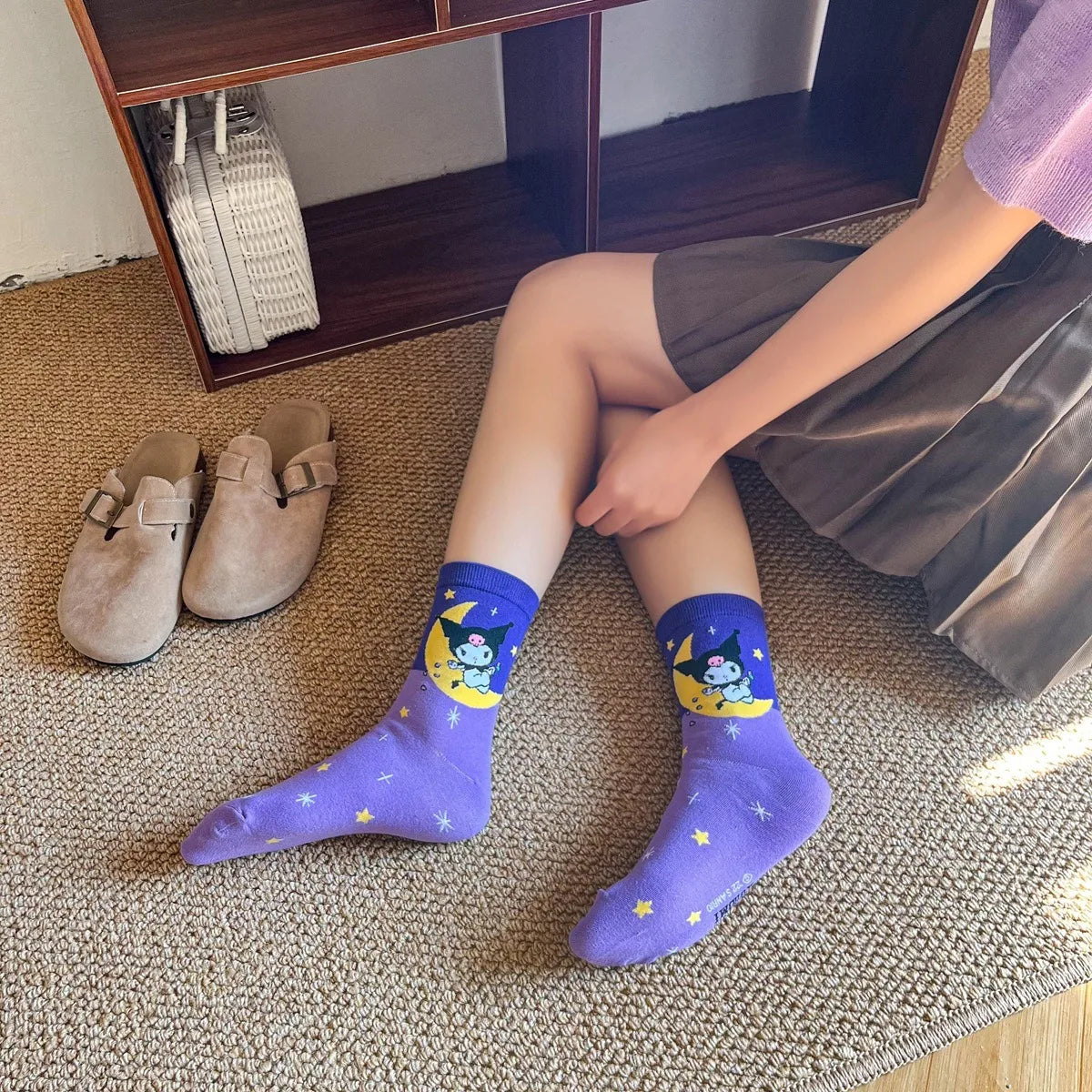 1/5 Pair of Fashionable and High Aesthetic Dreamy Party Sanrio Cute Cartoon Kawaii Purple Kuromi Women's Exquisite Stockings