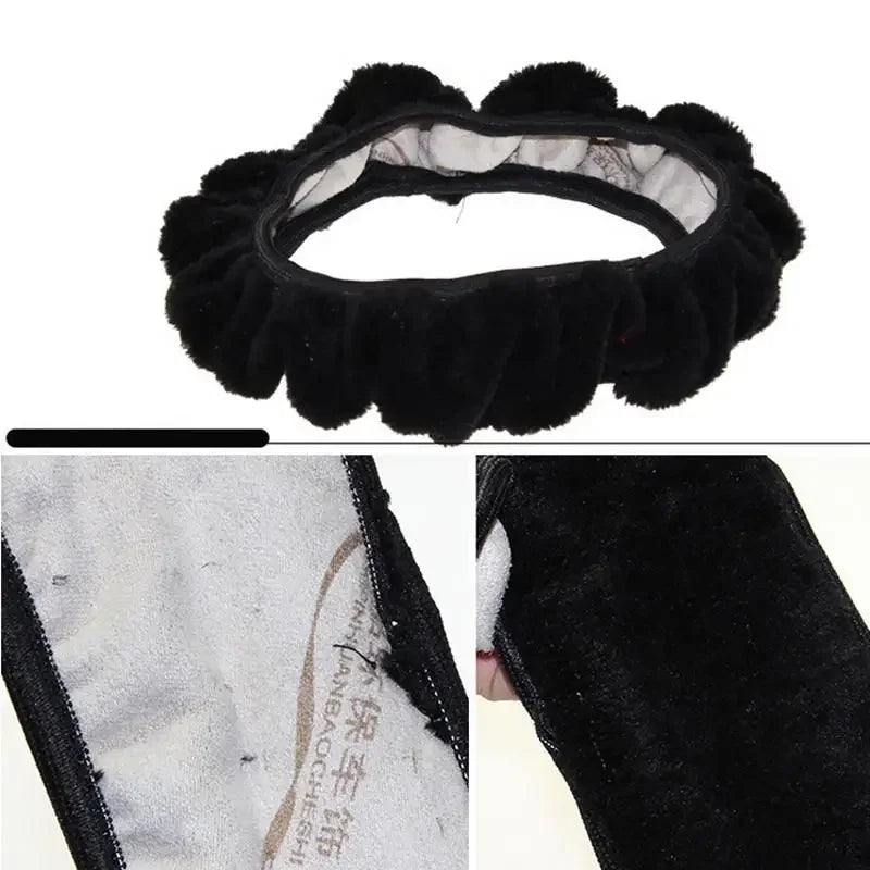 New Winter Black Charm Warm Long Wool Plush Car Steering Wheel Covers Woolen  Universal Interior
