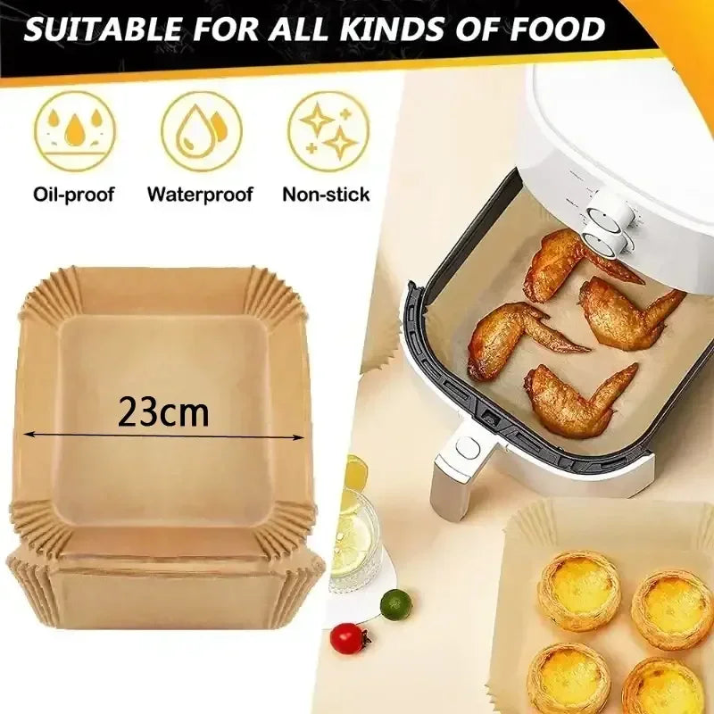 50/100pcs Air Fryer Grease Absorbent For Household Baking Pans With Thickened Silicone Paper Pads