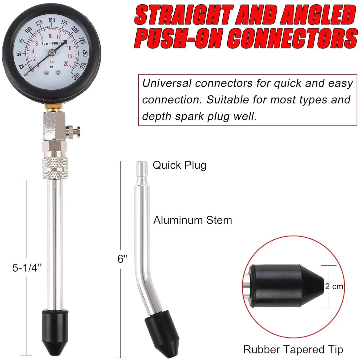 Petrol Engine Cylinder Compression Tester Kit Automotive and Motorcycles Tool 0-300PSI Engine Cylinder Pressure 0-21 Bar Gauge