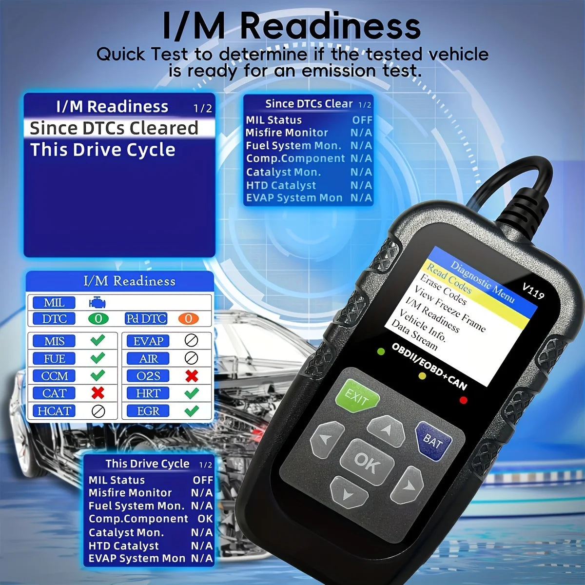 Obd2 Scanner Diagnostic Tool with Voltage Tester, Obdii Engine Fault Code Reader, Eobd + Can Charging Tester, Insulation, Automo