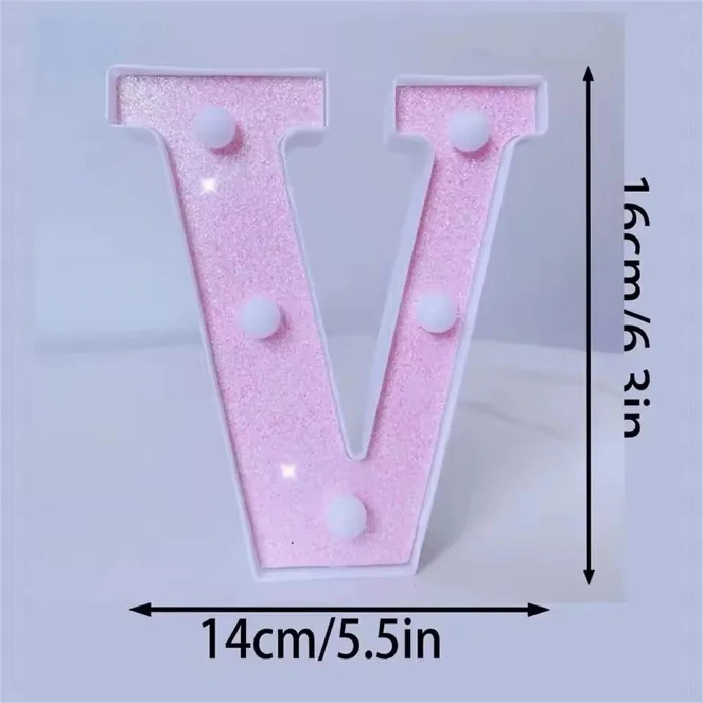 1PC 16cm LED Letter&Number Lights For Wedding,Proposal,Birthday,Party,Photo Props,Battery Powered Pink Glitter Decorative Lights