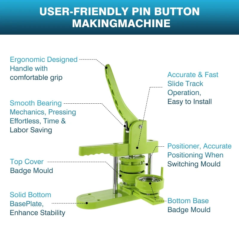 Button Badge Maker Machine DIY Pin Button Maker Press Machine Badge Punch Press with Free Button Parts&Pictures&Circle Cutter
