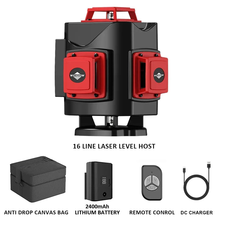 WEIDDW 4D 16 Lines 360°Self-leveling Laser Levels withTripod and Suitcase Horizontal And Vertical Professional Laser Level Tool