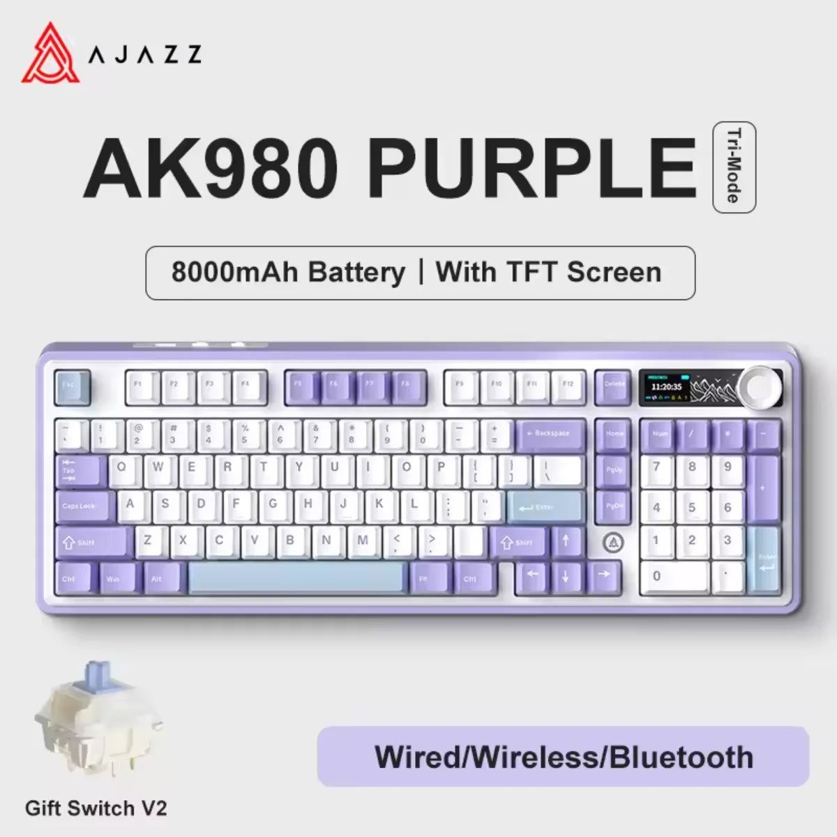Ajazz AK980 Gaming Mechanical Keyboard Three Mode PBT Gasket Hot Swap RGB Wired Bluetooth Wireless Keyboard Game Accessories