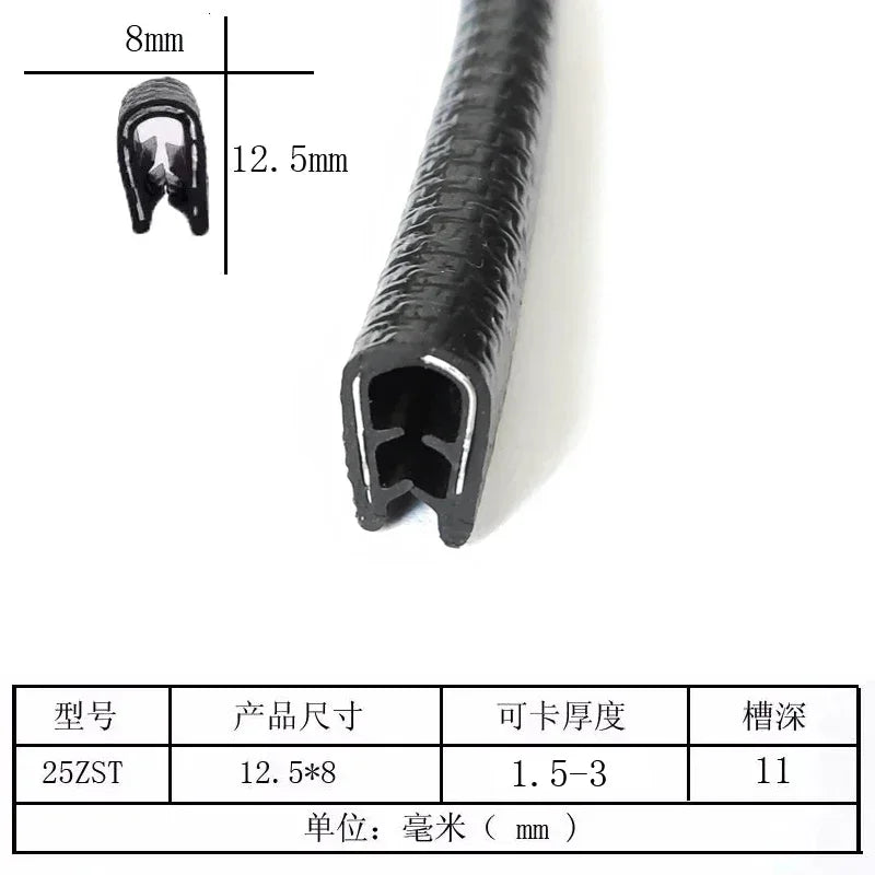 1/3M U-Shaped Sealing Strip Rubber Edging Stainless Steel Protectio Door Car Dustproof Safety Iron sheet edge protection strip