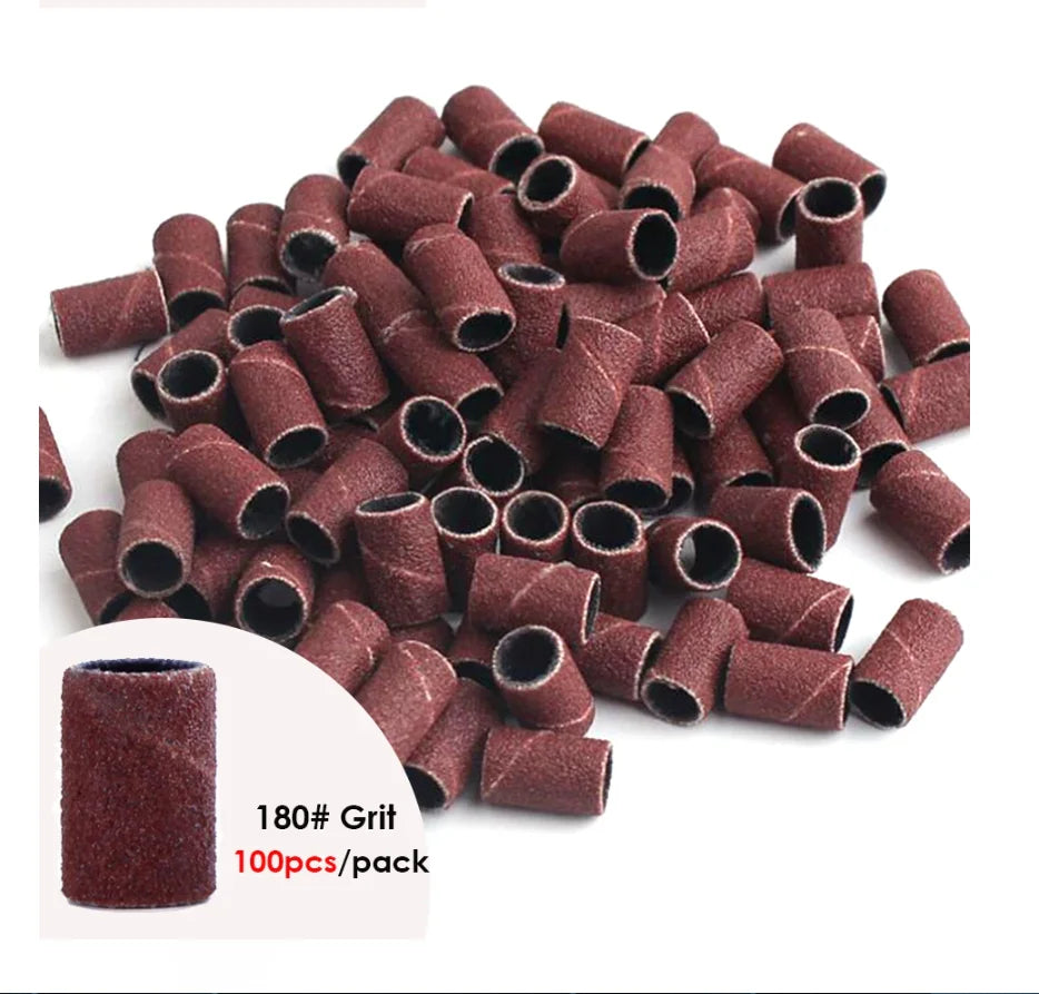 100/50pc Sanding Cap Bands For Electric Manicure Machine 180/120/80 Grit Nail Drill Grinding Bit Files Pedicure Tool Set BEND261