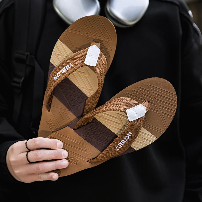 【National Trend Functional Style】Woven belt anti-slip and moisture-proof flip flops for men outdoor leisure EVA foaming technolo