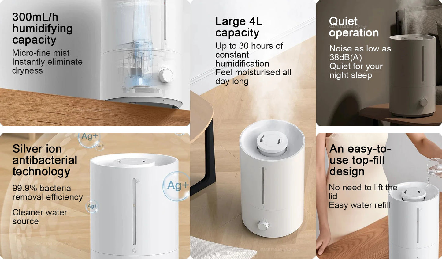 XIAOMI MIJIA Humidifier 2,Top Fill 4L Supersized Cool Mist Humidifier,30H Runtime,Silver ion antibacterial,For Home, Large Room