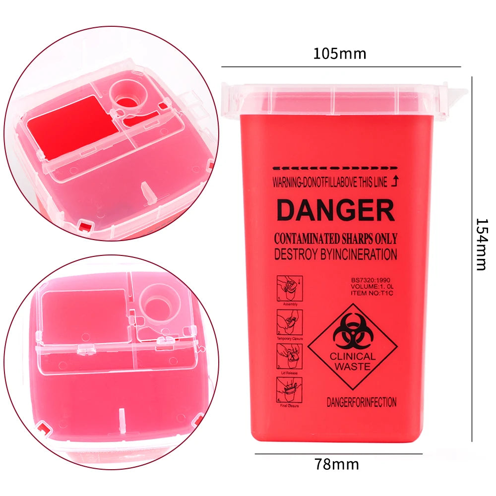 1L Tattoo Sharps Collection Bucket Storage Container Needle Disposing Sharps Blades Eyebrow Trimmers Glass Fragments Storage Bo