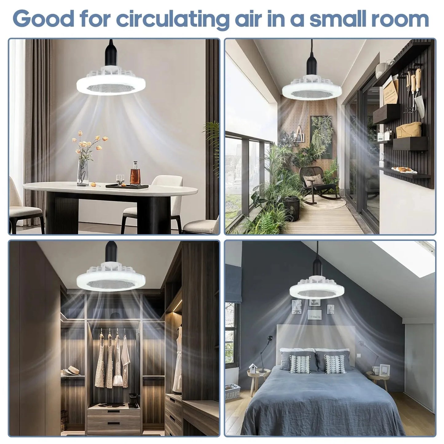 E27 Ceiling Fan with Remote Control and 3-speed AC85-265V Lighting Converter Base for Bedroom and Living Room Lighting