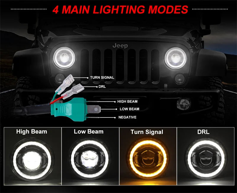 Car 7" Headlight for Land Rover Defender 90 110 Round LED Headlights DRL With Yellow Signal Light for Lada Niva 4X4 Jeep JK LJ
