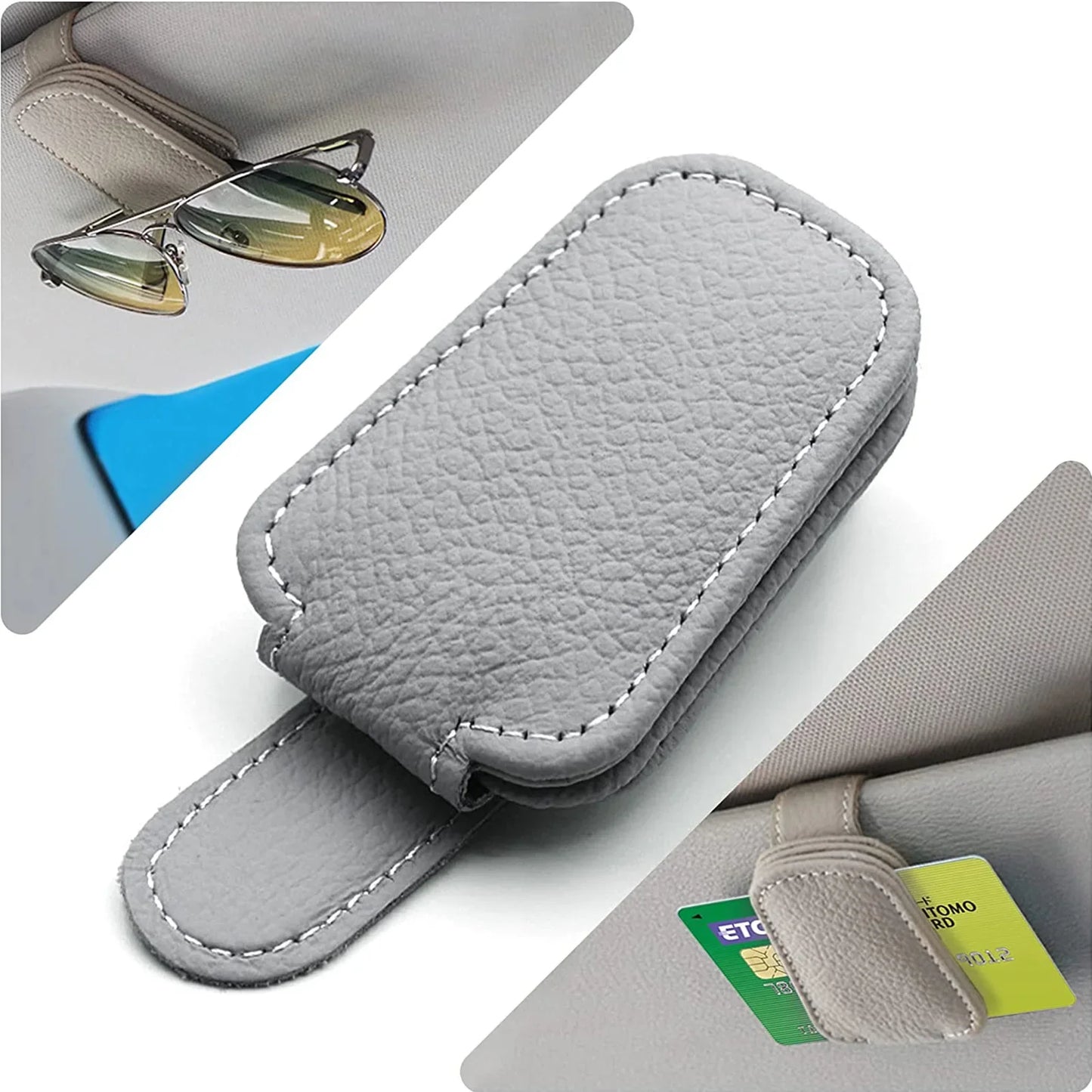Car Sunglasses Mount Ticket Card Sun Visor Sunglasses Holder Glasses Case Magnetic Clip Leather Eyeglasses Clip Car Accessories