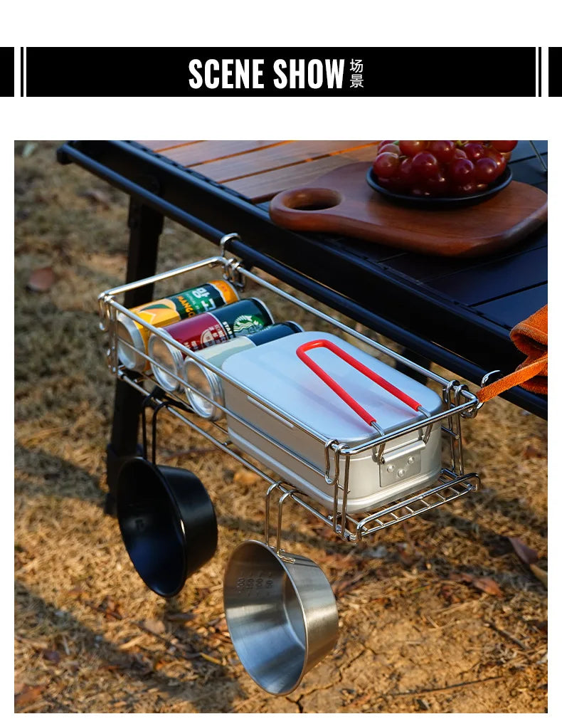 Outdoor Aluminum Table Side Storage Rack Hanging Mesh IGT Table Expansion Bracket Folding Table Extension Basket Folding Rack