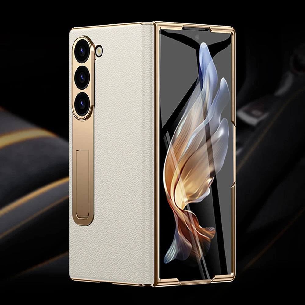 For Samsung Z Fold 7 6 5 4 3 Genuine leather Magnetic Hinge Full protective phone Case holder Kickstand fold6 Shockproof Cover
