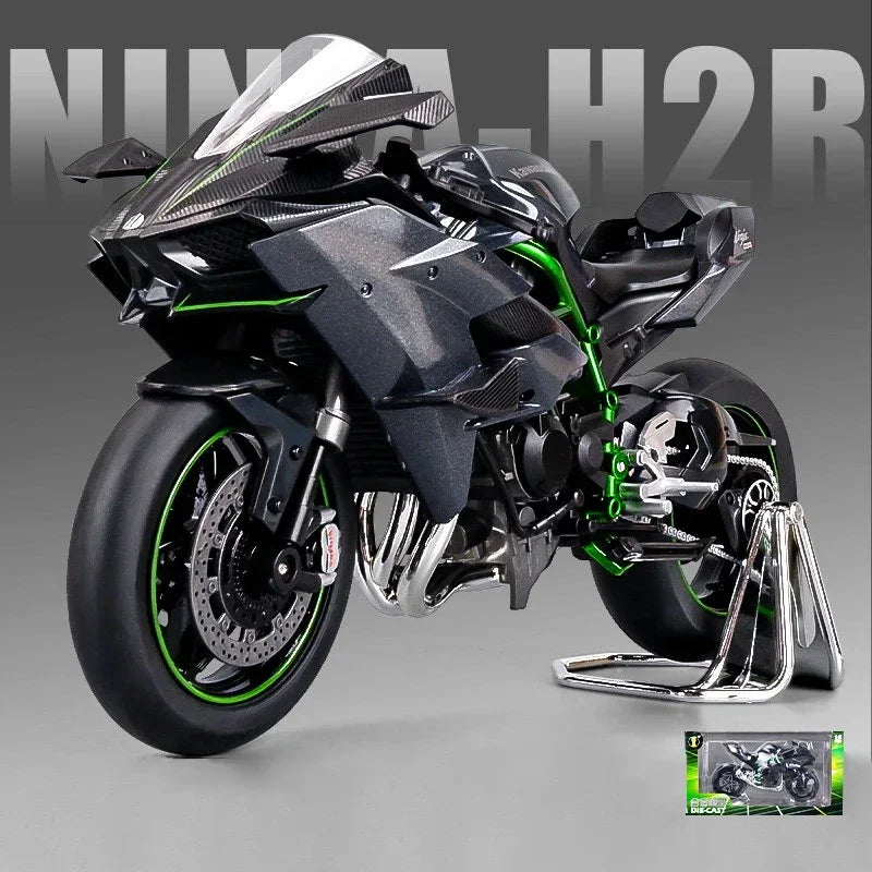1:9 Kawasaki H2R Ninja Alloy Die Cast Motorcycle Model Toy Vehicle Collection Sound and Light Off Road Gifts Recommended