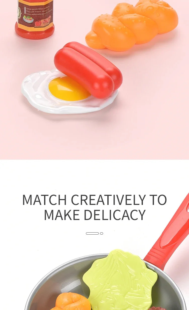 8PCS Children Kitchen Food Toys Simulation Cookware Game Set Pretend Play Pot Steak Vegetable Bread Hot Dog Omelette Kids Gift