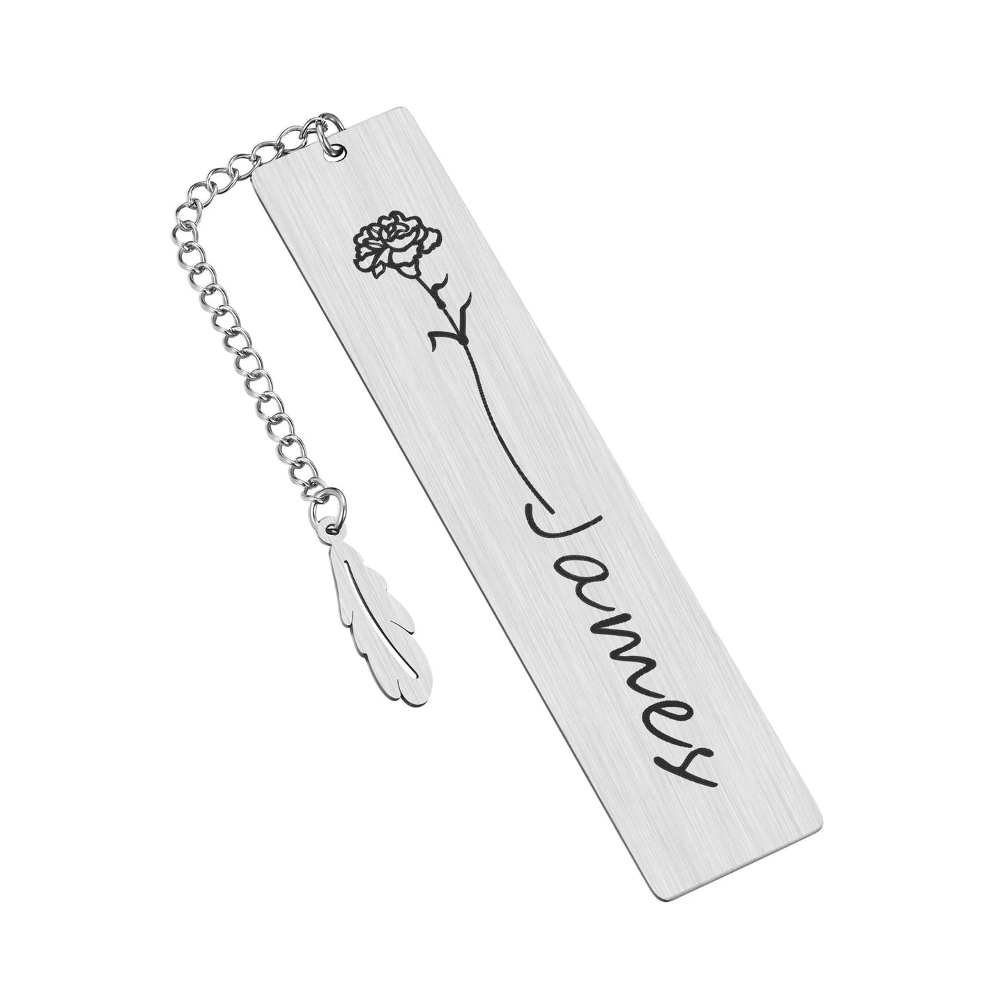 Personalized Birth Flower Bookmark With Name Text, Stainless Steel Customized Bar Birthday Gift For Women Daughter Sister Friend