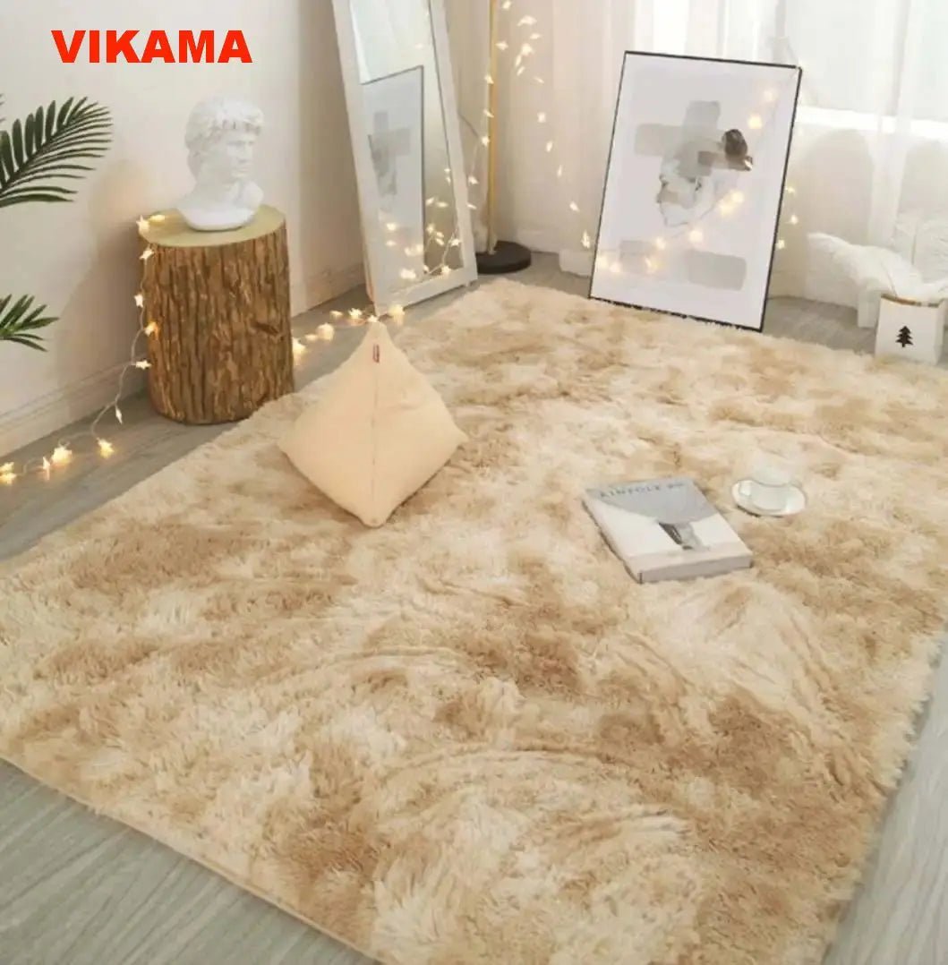 VIKAMA Solid Color Simple Nordic Tie-dye Carpet Living Room Bedroom Bbed Sofa Comfortable Blanket Silk Wool Floor Mat All Spread