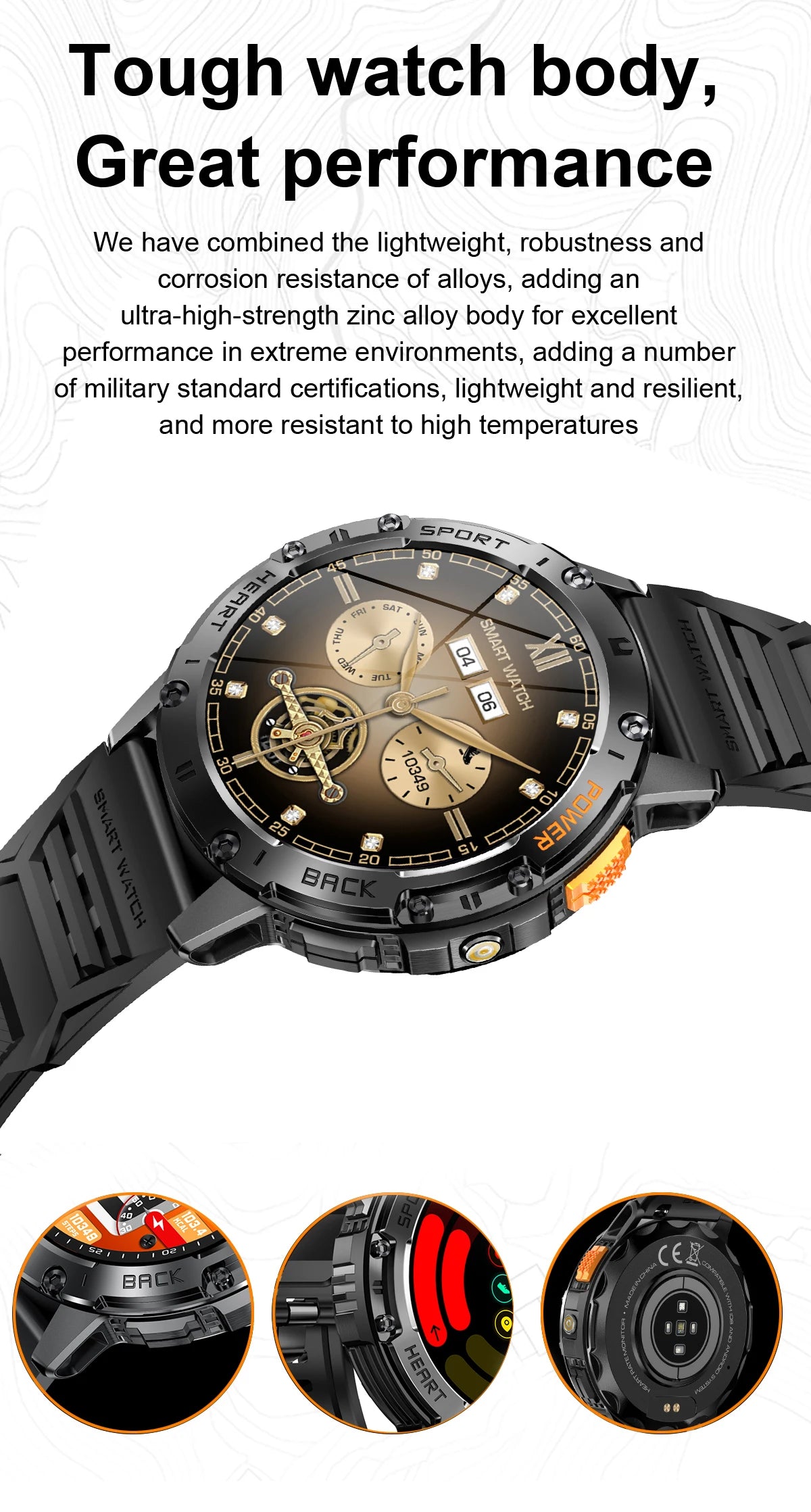 New Smart Watch Men Outdoor 530mAh Large Battery Bluetooth Call Sport Fitness Bracelet AMOLED Screen Flashlight Smartwatch