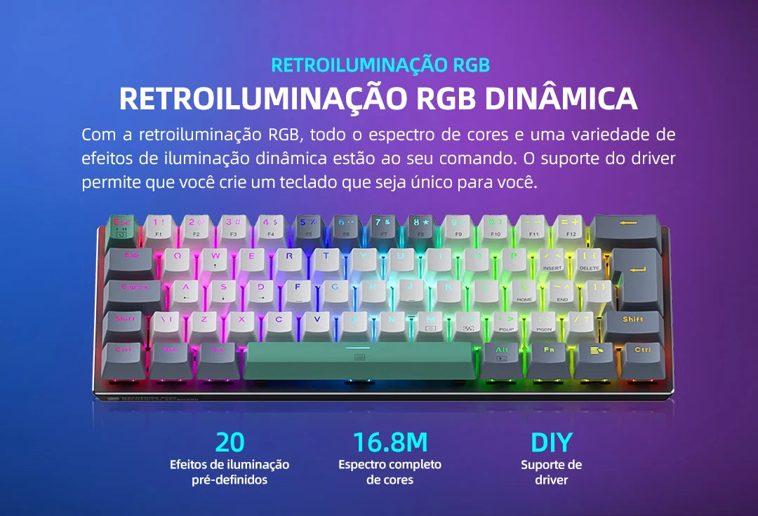 Machenike K500-B61 Mini Mechanical Keyboard 60% ABNT2 Layout RGB Backlight Hot-swappable NKRO Wired Gaming Keyboard For PC Gamer