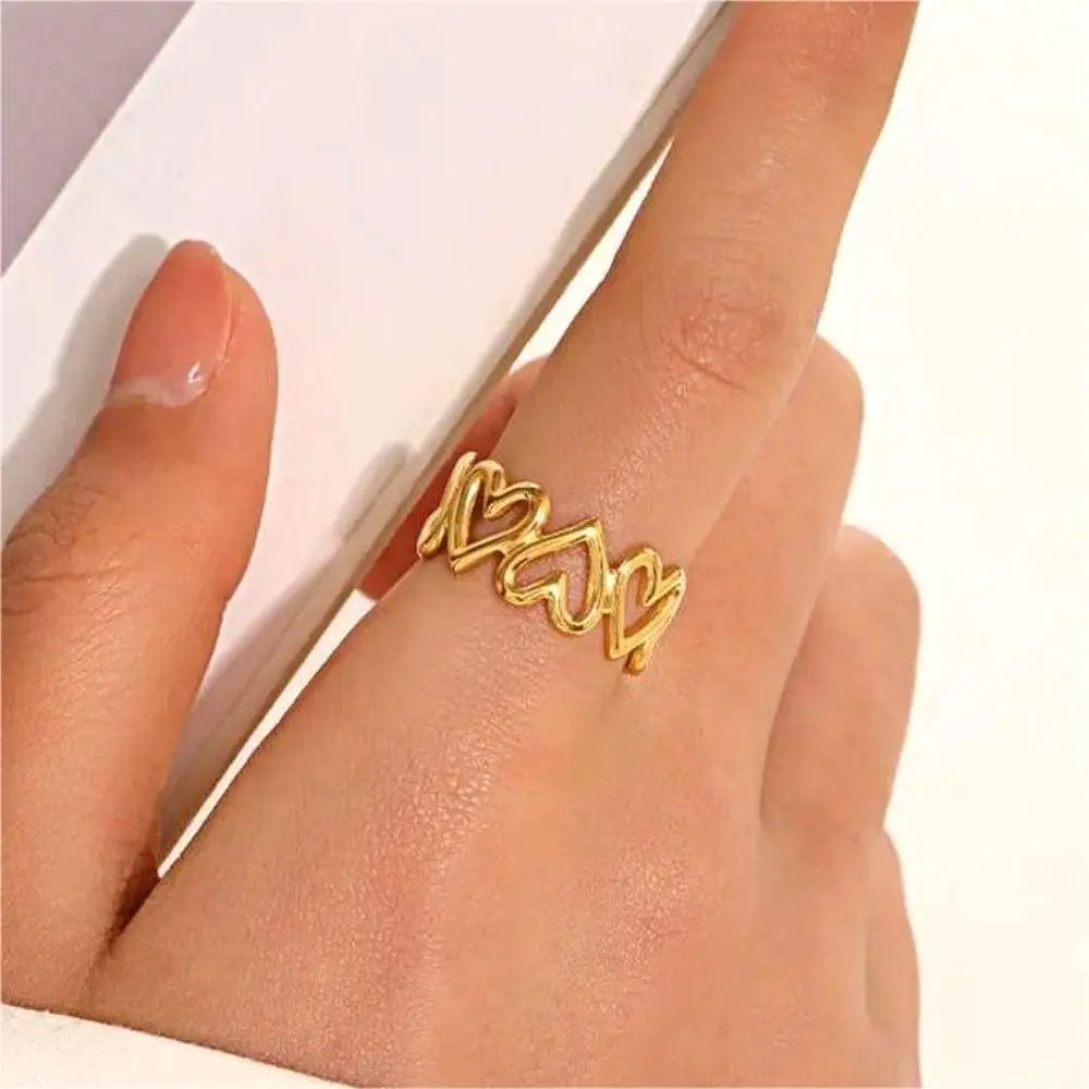 1/3PCS Adjustable Full Circle Hollow Heart-Shaped Open Cuff Ring Stainless Steel Jewelry Irregular Stackable Rings For Women